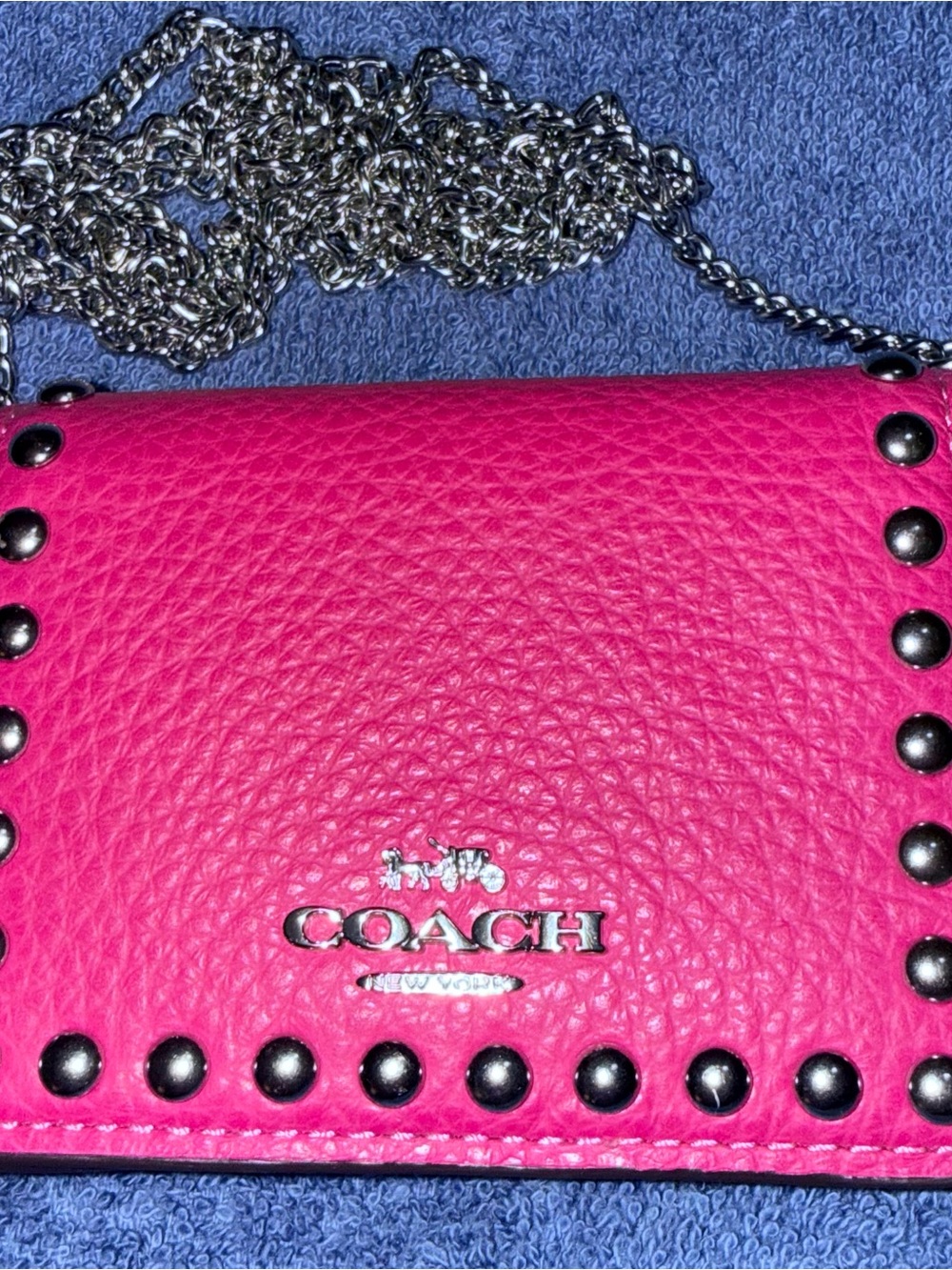 Coach Hot Pink Pebbled Leather Studded Crossbody